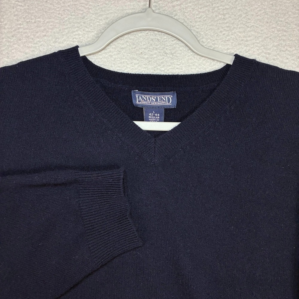 Lands End Cashmere Sweater Men L Blue 100% Crewneck Preppy Luxury